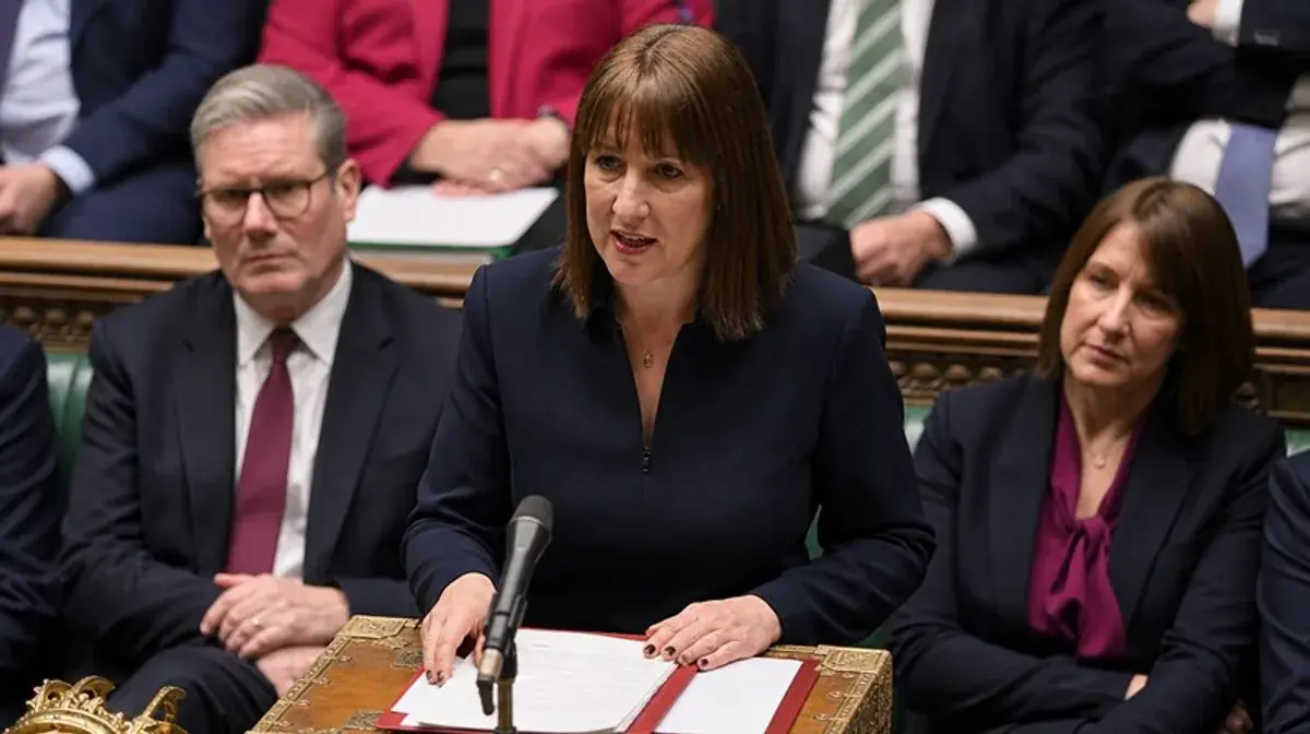 Rachel Reeves presenting the budget at the House of Commons dispatch box
