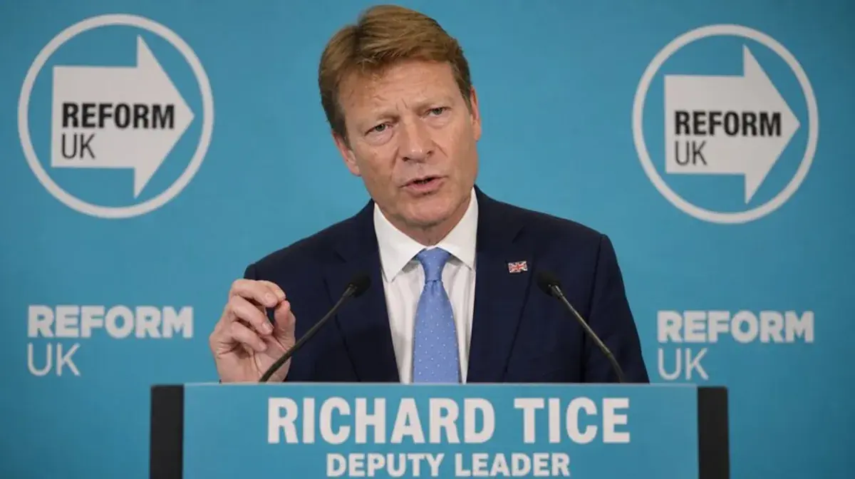 Richard Tice, Reform UK deputy leader, at a press conference