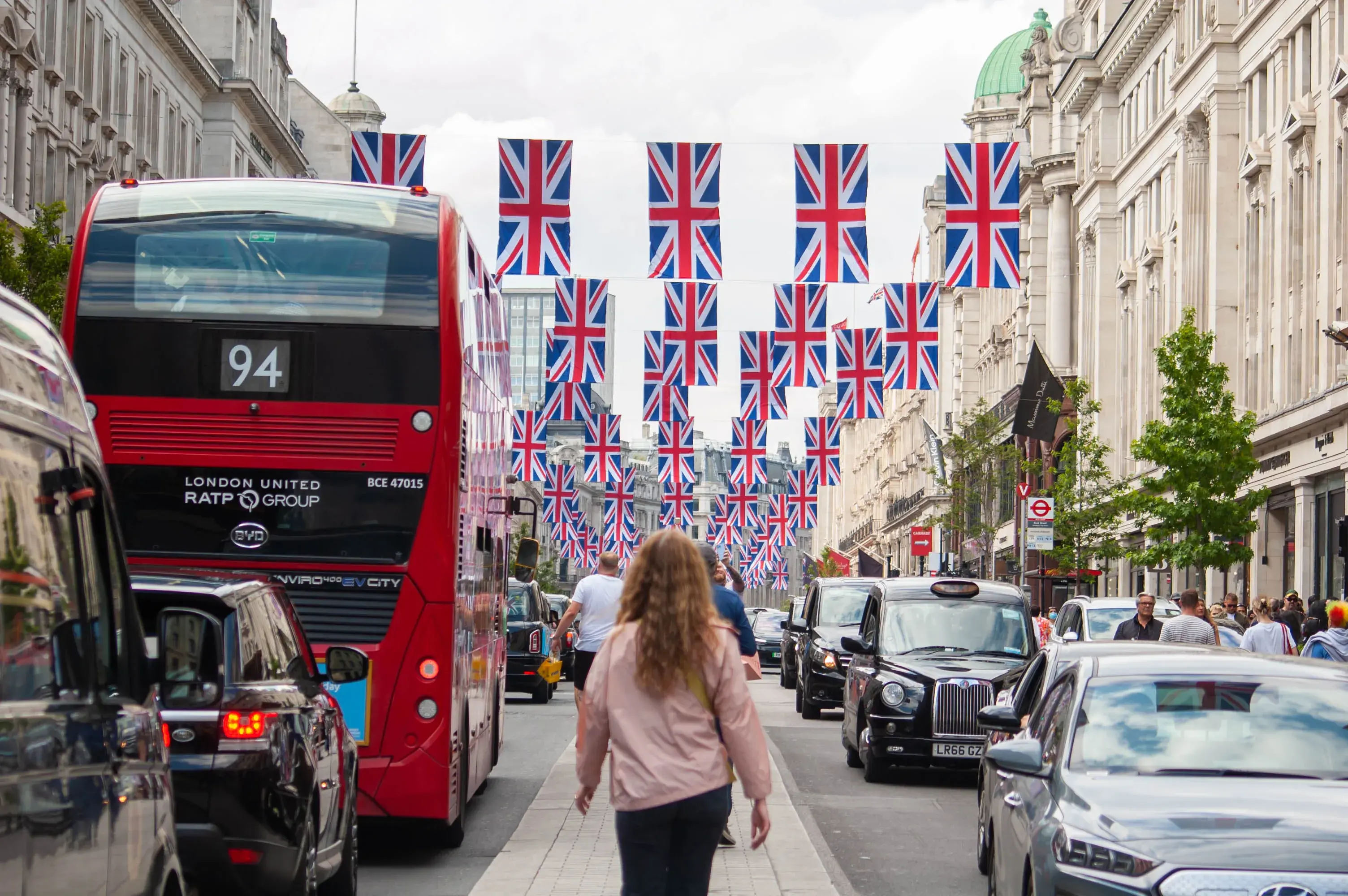 Union Jack flags on Regent Street London - UK electoral system First Past the Post